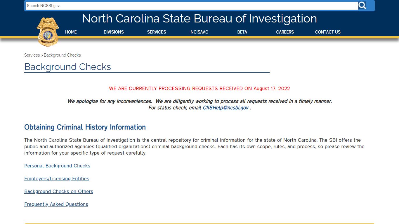 NCSBI - Background Checks